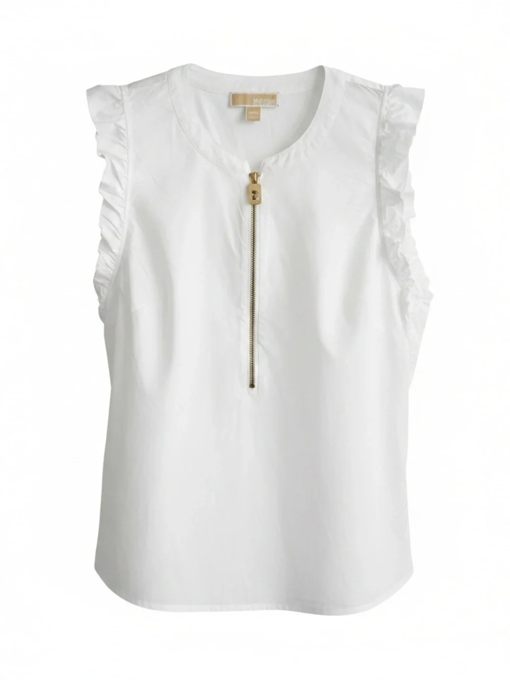 Michael Kors White Sleeveless Ruffle-Trim Zip Front Camisole